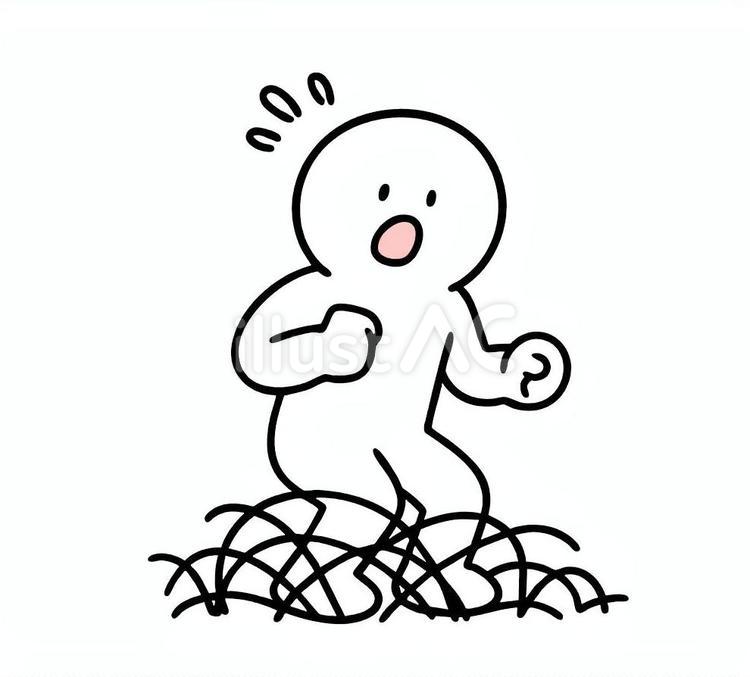 行動できずに焦っている棒人間 絡まる,焦る,汗のイラスト素材