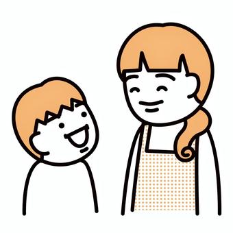 ママと笑顔で話す小学生男の子バージョン 小学生,男の子,息子,お母さん,ママ,笑顔,会話のイラスト素材
