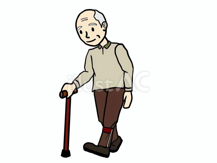 短下肢装具を付けて杖歩行するおじいさん 短下肢装具,杖,歩行のイラスト素材