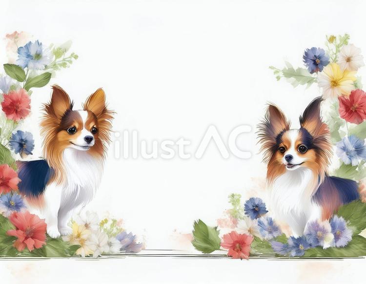 パピヨン　背景　フレーム　素材 犬,フレーム,動物のイラスト素材