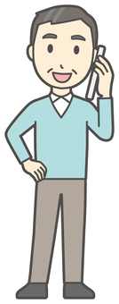 スマホで電話をかけている中年の男性 通話,おじさん,男性,中年,お父さん,パパ,シニア,ミドルエイジ,人,おじいさんのイラスト素材