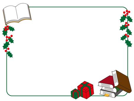 クリスマス用、本とプレゼントのフレーム フレーム,枠,見出し,タイトル,本,プレゼント,贈り物,クリスマス,柊,１２月のイラスト素材