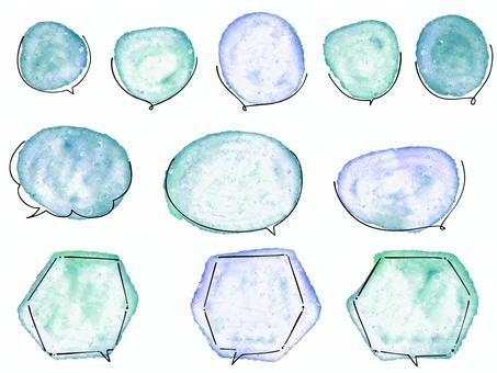 水彩のかわいいフキダシ　手描き 吹き出し,フキダシ,緑色,グリーン,青色,ブルー,グラフィック,水彩,フレーム,セットのイラスト素材