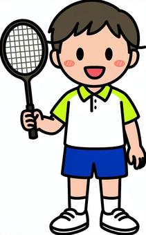 黄緑のバドミントンの男の子です。 バドミントン,シンプル,スポーツ,体育,クラブ,部活,サークル,運動,跳ぶ,ラケットのイラスト素材