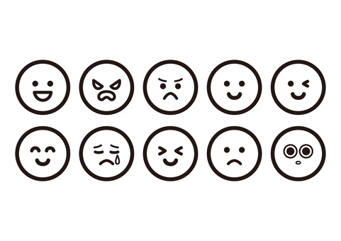 色々な顔のアイコン あしらい,アイコン,マーク,アイコン単品,ベクター,モノクロ,顔,表情,セット,笑顔のイラスト素材