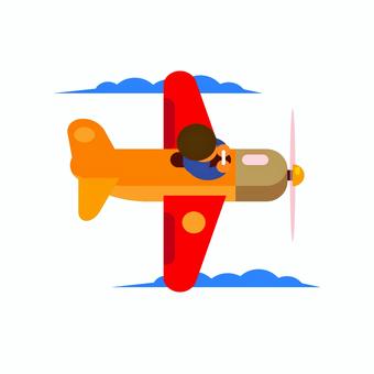 乗り物 040 飛行機,パイロット,空,雲,航空,フライト,乗り物,プロペラ機,空の旅,イラストのイラスト素材