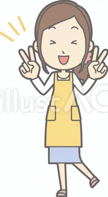主婦f-Wピース-全身 女性,人,ママのイラスト素材