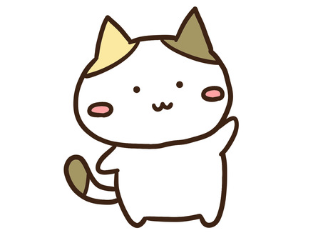 片手をあげて挨拶するかわいい三毛猫 片手をあげて挨拶するかわいい三毛猫 挨拶,片手,手,あげる,右向き,動物,ねこ,よろしく,ハロー,こんにちはのイラスト素材