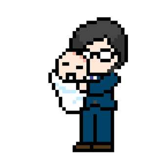 Pixel art of a businessman holding a baby, office worker, businessman, employee, JPG and PNG