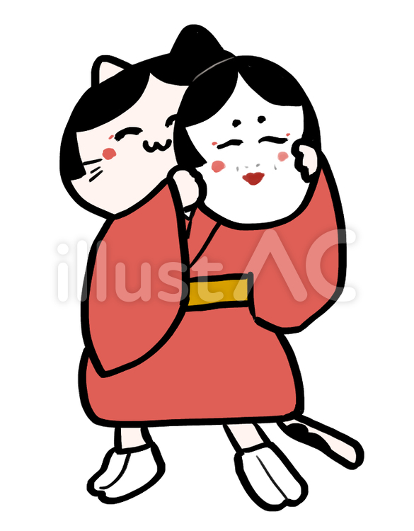 節分　おかめの面を持つ猫 節分,おかめ,お面のイラスト素材