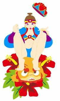 紅型女子 舞踊,女性,ポップ,シンプル,かわいい,王族,紅型,琉球王国,伝統,衣装のイラスト素材