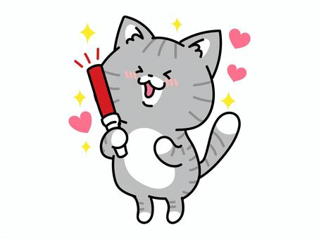 推し活！赤担当の猫ちゃん ねこ,赤担当,推し活,推し事,推しメン,好き,愛,オタ活,尊い,コンサートのイラスト素材
