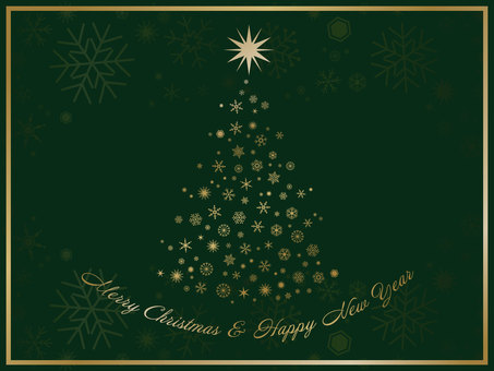 金色の雪の結晶のクリスマスツリー 雪,雪の結晶,金,緑,メリークリスマス,ハッピーニューイヤー,星,ロマンチック,ゴールド,イブのイラスト素材