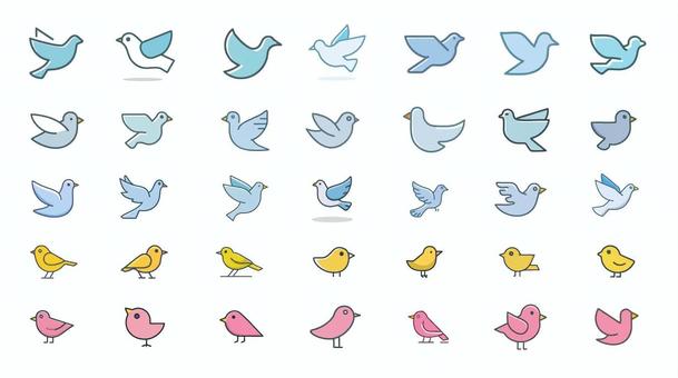 鳥のアイコンまとめ 鳥,アイコン,ひとそろい,イエロー,ブルー,ピンク,動物のイラスト素材