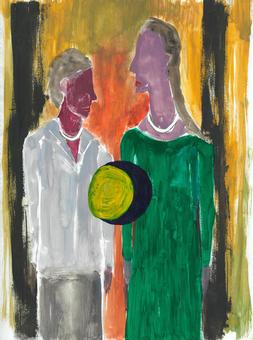 SUNandVEGA 人物,女性,二人,肖像画,抽象画,アート,太陽,ベガ,星,神秘的のイラスト素材