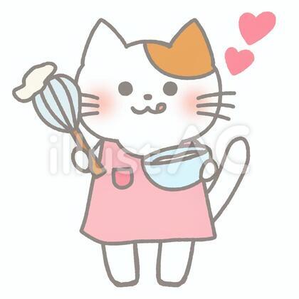 お菓子作りをする猫(ホイップクリーム)