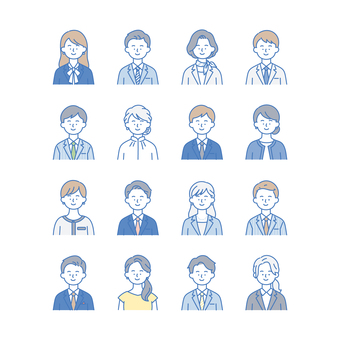フォーマルな雰囲気の人物アイコンセット 人物,アイコン,男女,ビジネス,フォーマル,カジュアル,経営者,社長,キャリア,エリートのイラスト素材