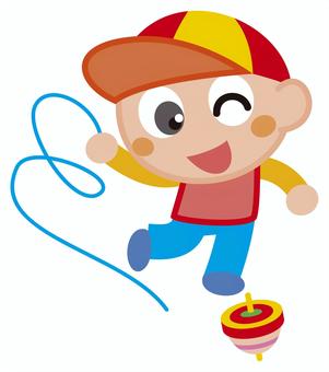 コマ回し こども,コマ回し,人物,キャップ,ウィンク,男の子,お正月のイラスト素材
