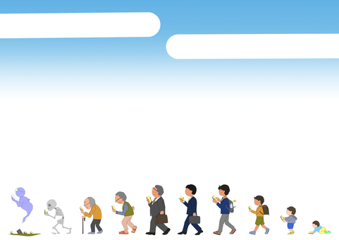 歩きスマホ 歩きスマホ,男性,一生,スマホ,ポストカード,赤ちゃん,子供,青年,サラリーマン,中年のイラスト素材