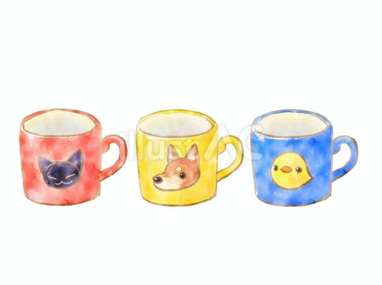 猫マグ犬マグぴよマグ 猫,犬,ひよこのイラスト素材