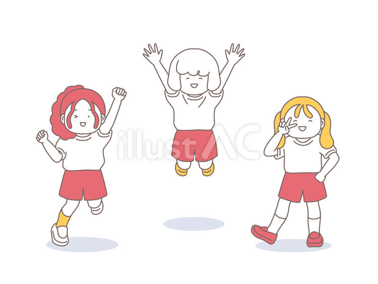 体操服姿でポーズをとる女子のイラスト素材 小学生,女の子,子供のイラスト素材