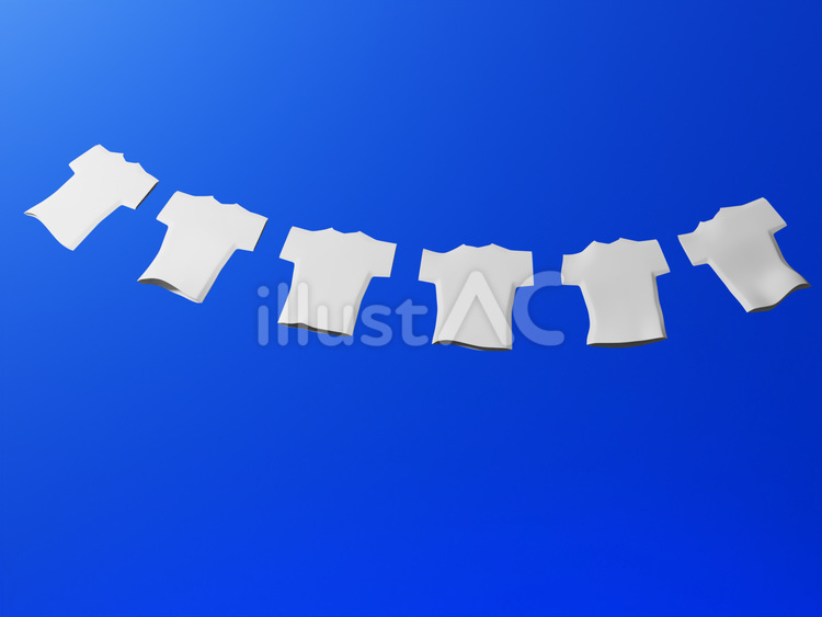 白いTシャツの洗濯物を干す夏の青空 夏,干し,洗濯物のイラスト素材