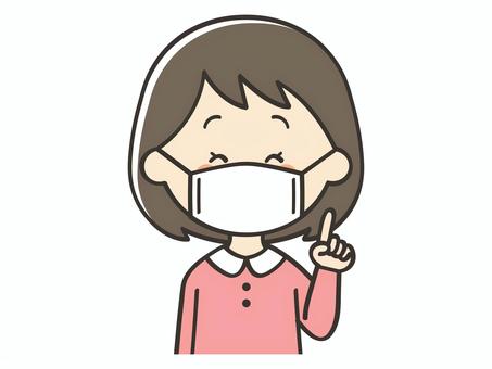 指差しするマスクの女の子 女の子,子供,こども,マスク,ポイント,指差し,説明,教える,解説,アドバイスのイラスト素材