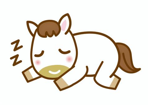 午年年賀状素材16 年賀状,馬,寝正月,寝る,ぐっすり,おやすみ,休息,休む,休日,睡眠のイラスト素材
