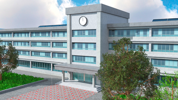 学校 学校 学校,校舎,小学校,中学校,高校,花,樹木,窓,時計,建物のイラスト素材
