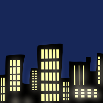 夜のビル街 ビル街,オフィス街,夜景,都会,夜,手描きのイラスト素材
