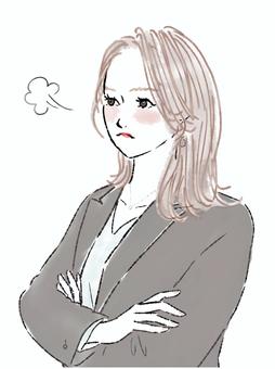 腕を組んで怒るスーツの女性 女性,怒る,イライラ,不機嫌,ジャケット,腕組み,会社員,スーツ,ビジネス,仕事のイラスト素材