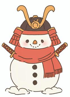 雪だるま侍 雪だるま,雪,キャラクター,マフラー,防寒,鎧,侍,兜,剣,和風のイラスト素材