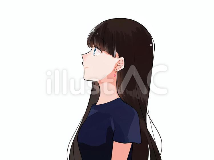 黒髪　女性　横顔 女性,女の子,きれいのイラスト素材