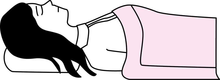 寝る女性　 枕,クッション,寝る,睡眠,健康,快適,仰向け,女性,線画のイラスト素材