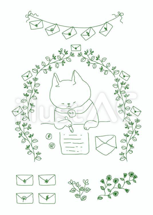 心を込めて手紙を書く猫 猫,手紙,レターのイラスト素材