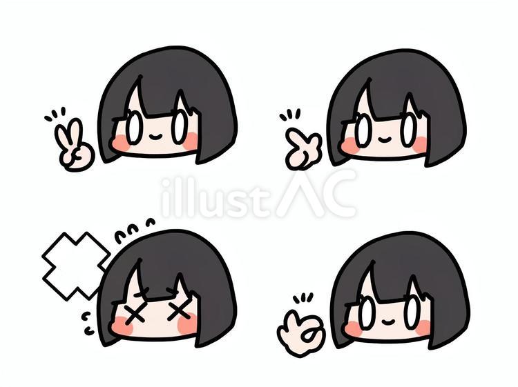 おかっぱ女の子セット おかっぱ女の子セット 女の子,指差し,okのイラスト素材