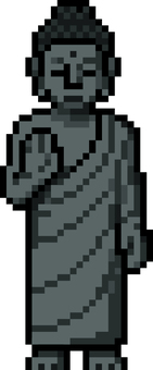 ドット絵の黒の立像の仏像です。 ドット絵,立像,シンプル,大仏,仏像,アート,様式,ポーズ,菩薩,国宝のイラスト素材