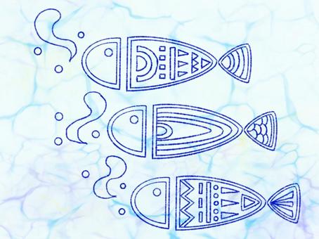 さかな模様（ブルー） 魚,小魚,さかな,可愛い,手描き,柄,青,模様,イラスト,シンプルのイラスト素材