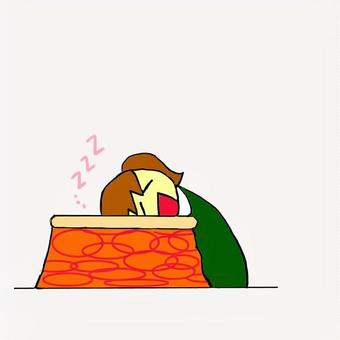 こたつでうたたね 冬,女の子,小学生,幼児,こたつ,いねむり,うたたね,かわいい,ほんわかのイラスト素材