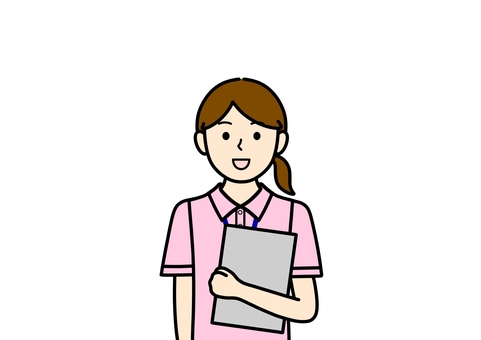 バインダーを持つケアマネージャーの女性 バインダー,クリップボード,名札,女性,ケアマネージャー,介護支援専門員,ポロシャツ,保健師,インストラクター,生活相談員のイラスト素材