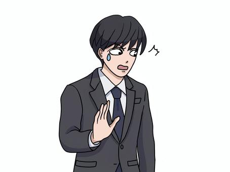 ミスを指摘されて焦るスーツ姿の男性 焦る,ミス,スーツ,男性,汗,注意,指摘,困る,びっくり,怒られるのイラスト素材