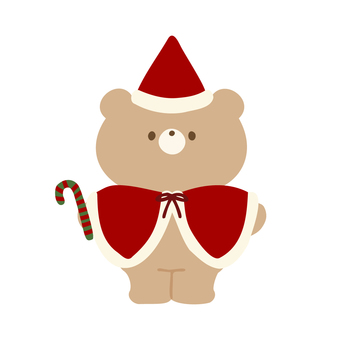 クリスマスの衣装を着たくまさん くま,動物,かわいい,クリスマス,衣装,スティック,帽子,飾り,アイテム,ワンポイントのイラスト素材