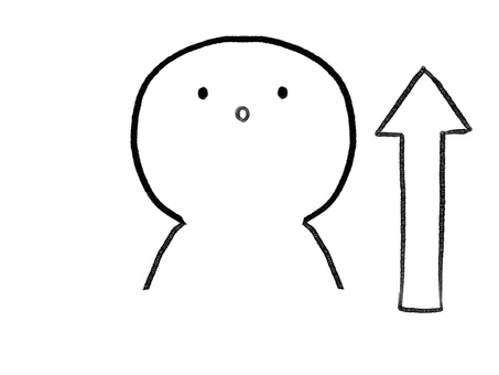 上を見る棒人間線画 棒人間,人物,見上げる,矢印,up,手描き,落書き,表情,黒,シンプルのイラスト素材