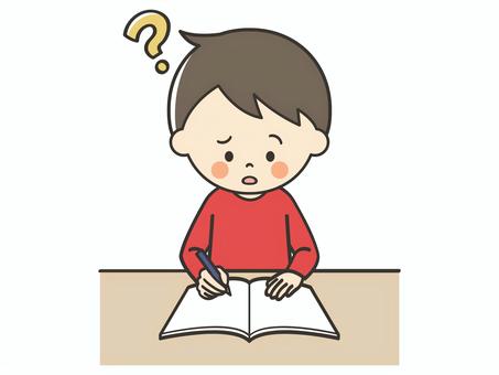 わからない問題がある男の子 勉強,宿題,学習,悩む,困る,考える,わからない,解けない,難しい,疑問のイラスト素材