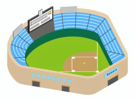 街並みシリーズ 野球場 野球場,グラウンド,ボールパーク,スタジアム,建造物,スコアボード,時計,スタンド,スポーツ,野球のイラスト素材