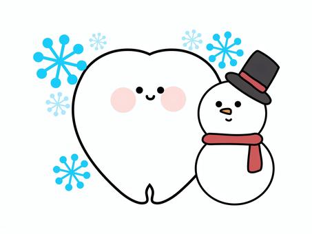 かわいい大臼歯のマスコット（雪だるま） 大臼歯,冬,雪だるま,歯,マスコット,キャラクター,デフォルメ,かわいい,歯科,虫歯予防のイラスト素材