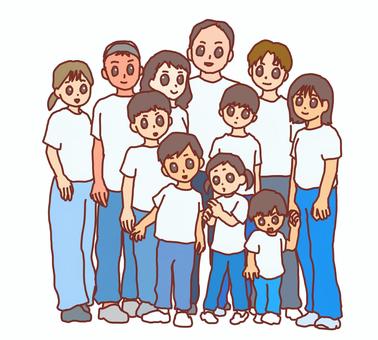 大家族のイラスト(律義者の子沢山 人物,多人数,男女,全身,立つ,集合,大家族,子沢山,賑やか,幼児のイラスト素材