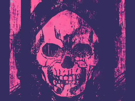 死神・レトロなサイケデリックホラー スカル,ドクロ,骸骨,死神,ホラー,グランジ,怖い,ピンク,ポップ,サイケデリックのイラスト素材