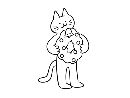 クリスマスリースを持つ猫(モノクロ) クリスマスリースを持つ猫(モノクロ) 猫,クリスマスリース,クリスマス,リース,飾り,デコレーション,飾り付け,12月,冬,暮らしのイラスト素材