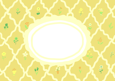 お花格子柄フレーム＿黄色